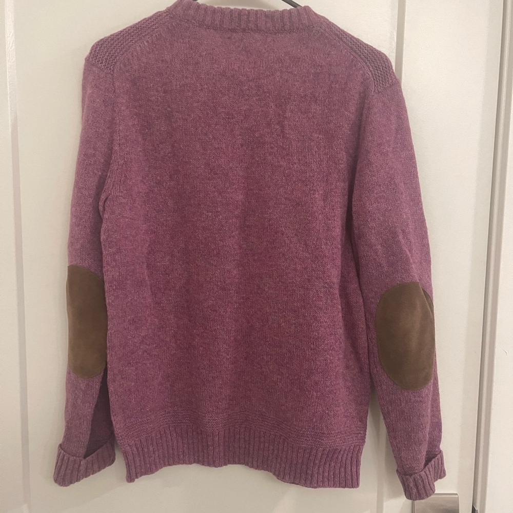 Vintage Shetland Wool Elbow Patches Women's Crewneck Sweater in Rich Purple - Picture 4 of 8